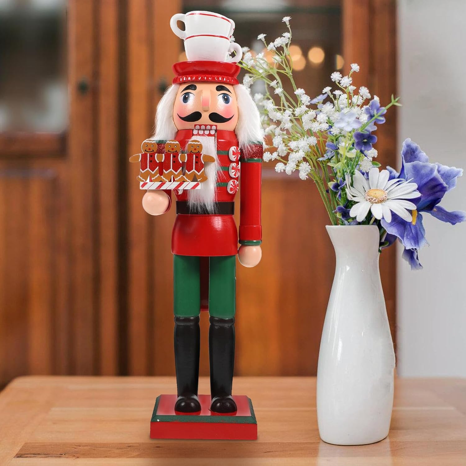 35cm Wooden Christmas Nutcracker Figurine Gingerbread Nutcracker Ballet Decor King Figure Holiday Party Centerpiece