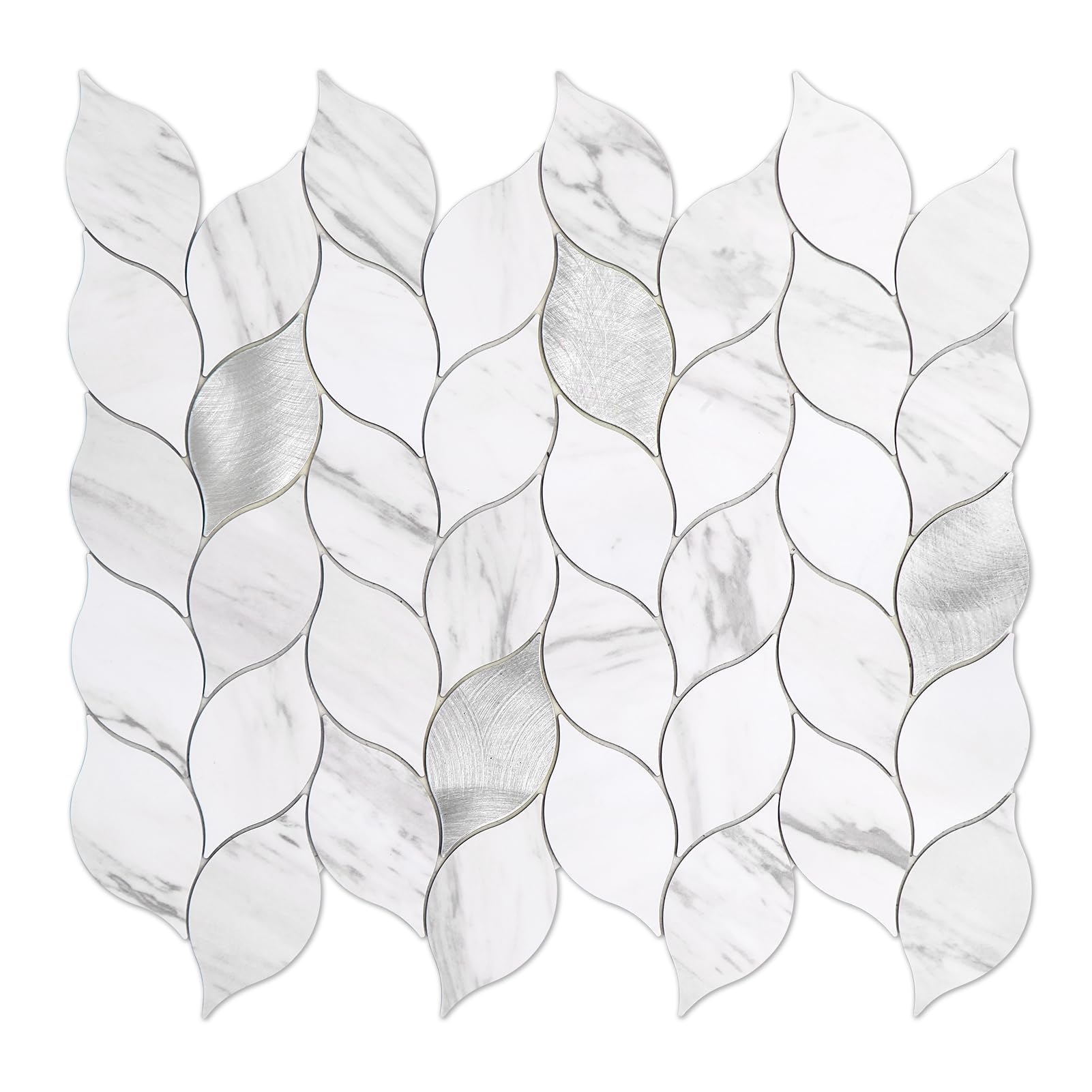 Tilingview 10-Sheet Peel and Stick Backsplash Tile for Kitchen, Self-Adhesive Mosaic Leaf Shape PVC Mixed Metal Wall Tile with Gaps (Leaf Gaps Marble)