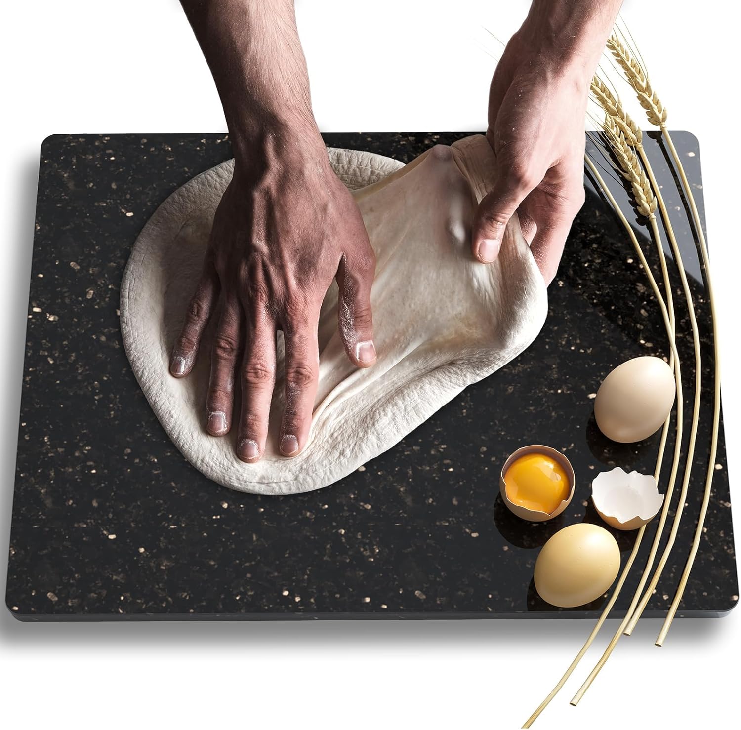 Natural Granite Cutting Board For Kitchen,With Non-Slip Feet,For Cake Dough,Large Marble Stone Pastry Slab 16x20 Inch, Black