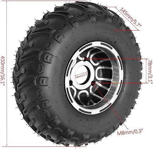 Miniatura 2 de Neumático ATV de 16 x 8-7 con borde de aluminio, neumático Quad Go Kart de 16 x 8 x 7, neumático todoterreno 4 PR sin cámara, rueda de 7 pulgadas, 3