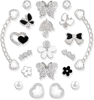 20 Pcs Bling Shoe Charms Sparkle Rhinestones Butterfly Flowers Shoe Decoration Charms for Women, Cute Shoe Chains for Clog Sandals, DIY Shoe Accessories for Women Party Favor