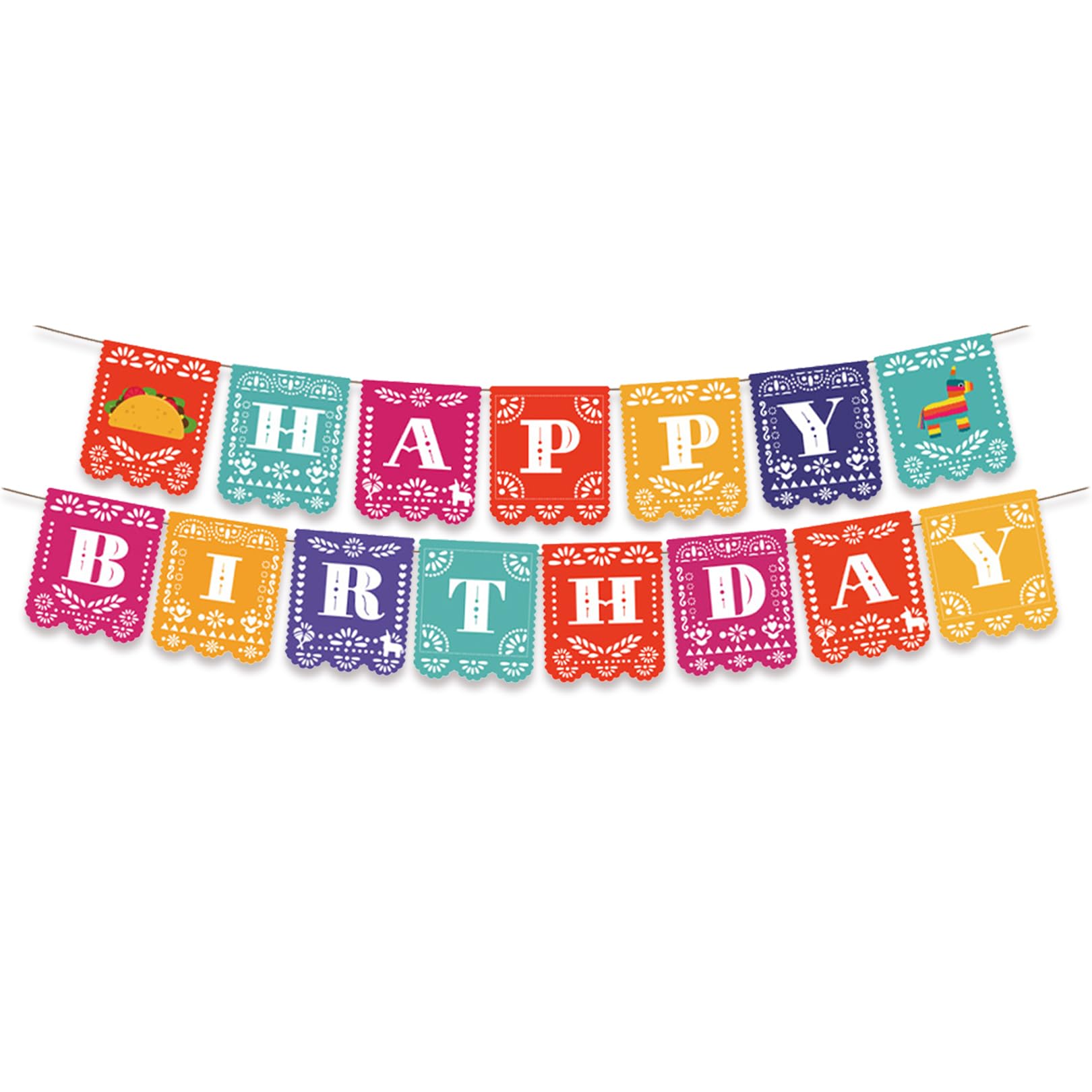 Fiesta Happy Birthday Banner Happy Birthday Banner for Mexican Birthday Party Decorations Cinco De Mayo Party Backdrop Supplies Multicolor