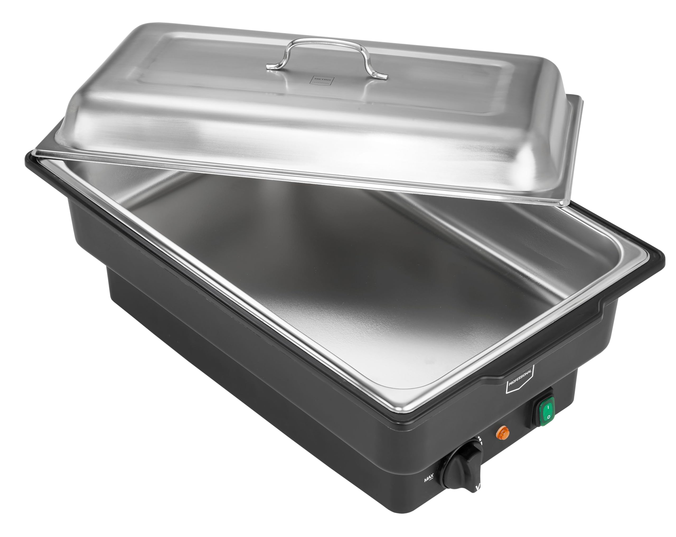METRO Professional Chafing Dish GCD1009, plástico/Acero Inoxidable, 34.7 x 58 x 25.4 cm, 900W, 2,8 L, Rango de Temperatura: 30 ° C a 90°C, Negro