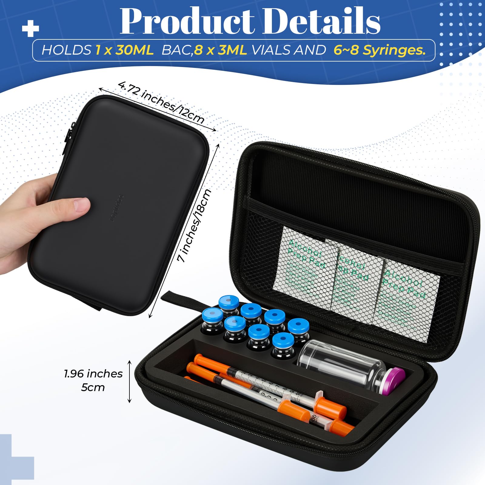 Qunclay Acellegic Peptide Case 8x3 ml + 1x30ml Bac Water Glp1, 3 ml Vial  Storage, Peptide