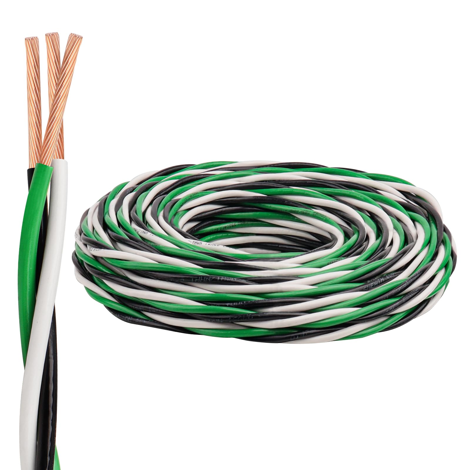 12 AWG THHN Wire 15FT 3-Color Set (Black/White/Green) – Stranded Copper, Pre-Twisted Conductors, THHN/THWN-2 Rated, 600V, Nylon Jacket for Conduit,