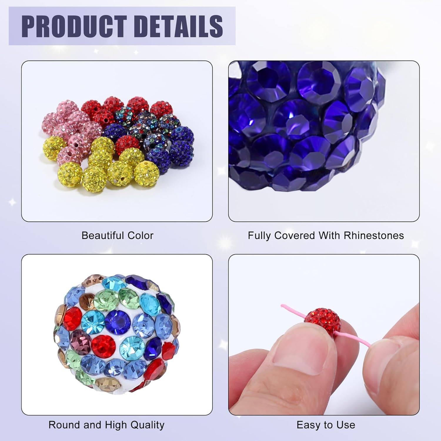 100Pcs Rhinestone Beads 10mm for Jewelry Making, Shiny Round Shamballa Disco Beads Bling Sparkle Rhinestone Clay Beads for Necklace Bracelet Earring Making and DIY Decoration(Pink) - Image 5