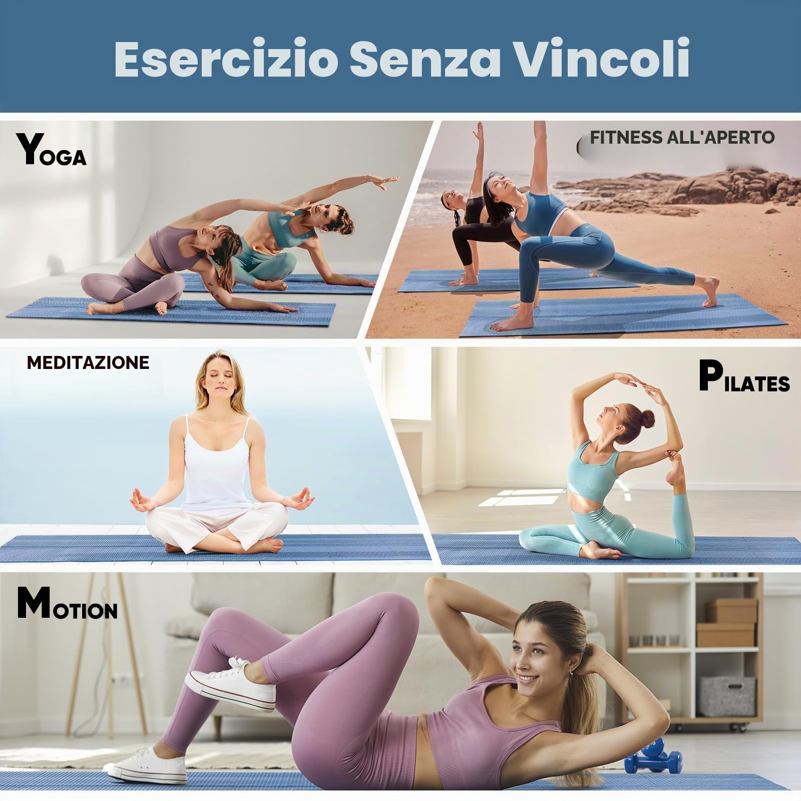 Avoalre Tappetino Yoga Antiscivolo Pieghevole, Tappetino Yoga da Viaggio Portatile in PVC Spesso 5mm Impermeabile per Fitness Esercizio Pilates Sport