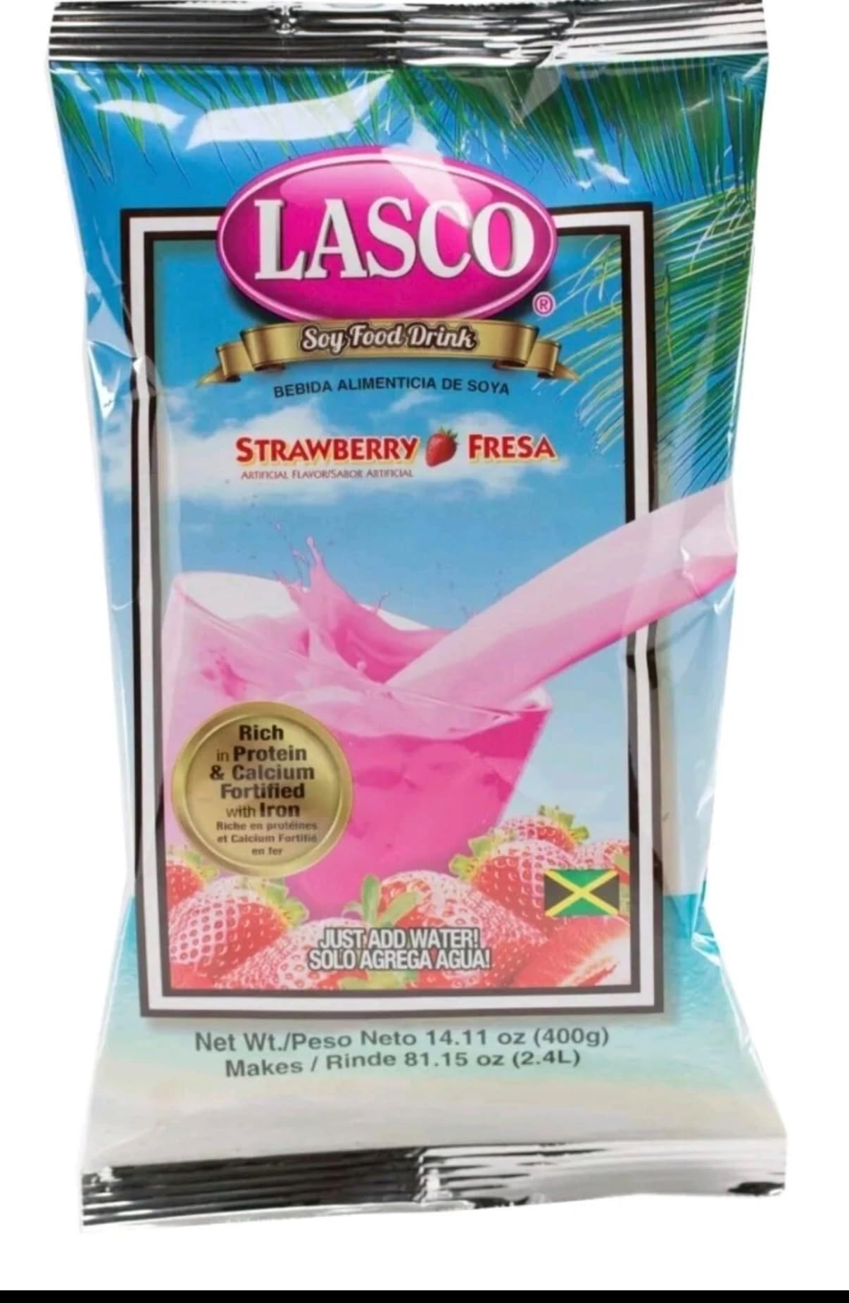 Lasco Soy Food Drink 400 grams, Available in 5 flavors (Vanilla, Strawberry, Chocolate, Almond, Creamy malt) (Strawberry)