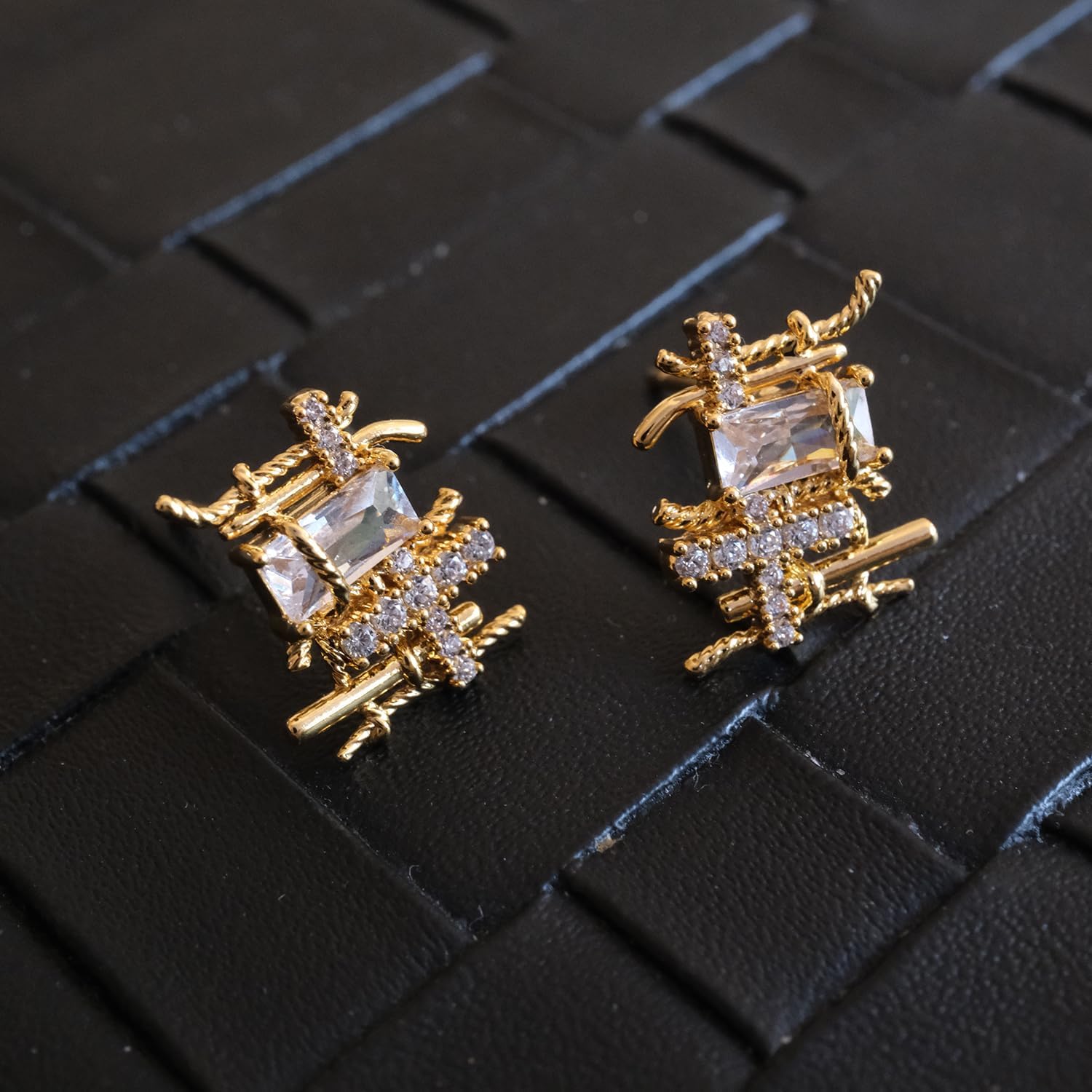 Tiny Braided Stud Earrings, 18K Gold Mini Braided Earrings for Women with Cubic Zirconia, Unique Design Small Braided Stud, Dainty Trendy Cute Gold Earrings Jewelry Gift - Image 4