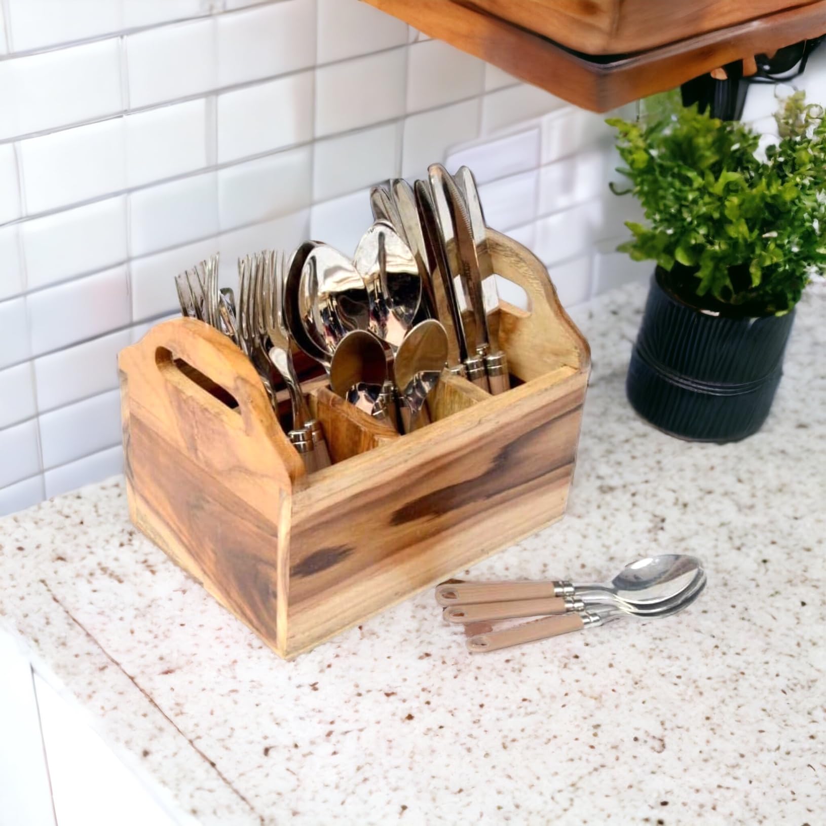 Wooden Fork & Knife Stand - Spoon Holder for Kitchen -2 Wooden Fork & Knife Stand - Spoon Holder for Kitchen -2
