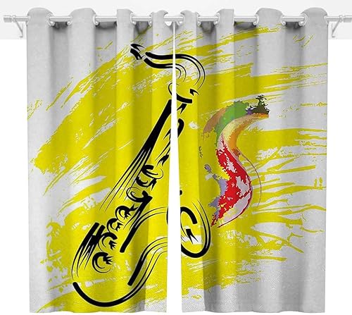 Cortinas opacas de música de jazz para habitación, 2 paneles, cortinas amarillas y negras, decoración moderna de sala de estar de 55 pulgadas de