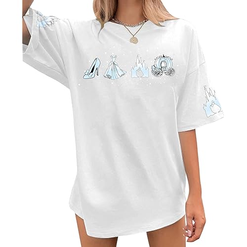 Oversized Magical Shirts for Women Fairy Pumpkin Carriage Print Graphic Casual Vacation Short Sleeve Tee Tops