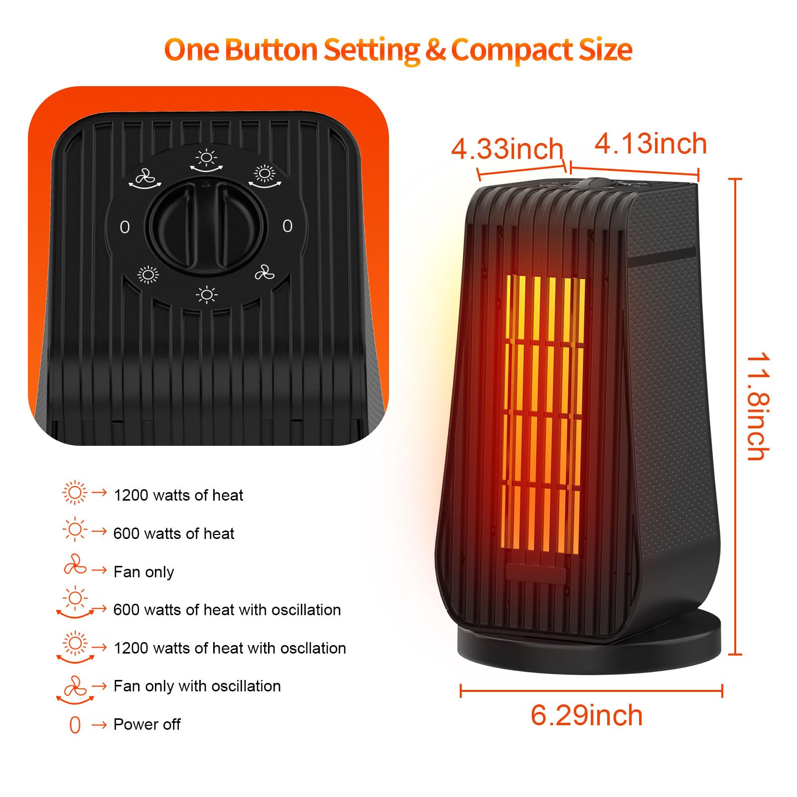Calefactor Eléctrico De Bajo Consumo Ninonly - 1200W, Oscilación 90°, 3 Temperaturas, 6 Modos - Silencioso, Para Habitación, Baño