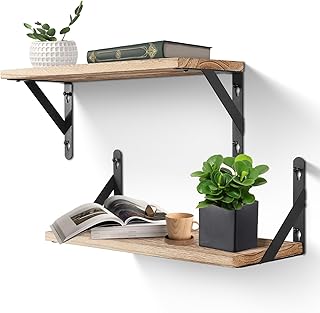 &Eacute;tag&egrave;re Murale, Uten Lot de 2 Etagere Murale en Bois Design Moderne, Longueur 42cm, Rustiques pour Cuisine, Salle de Bain, Salon, Bureau, Brun Clair