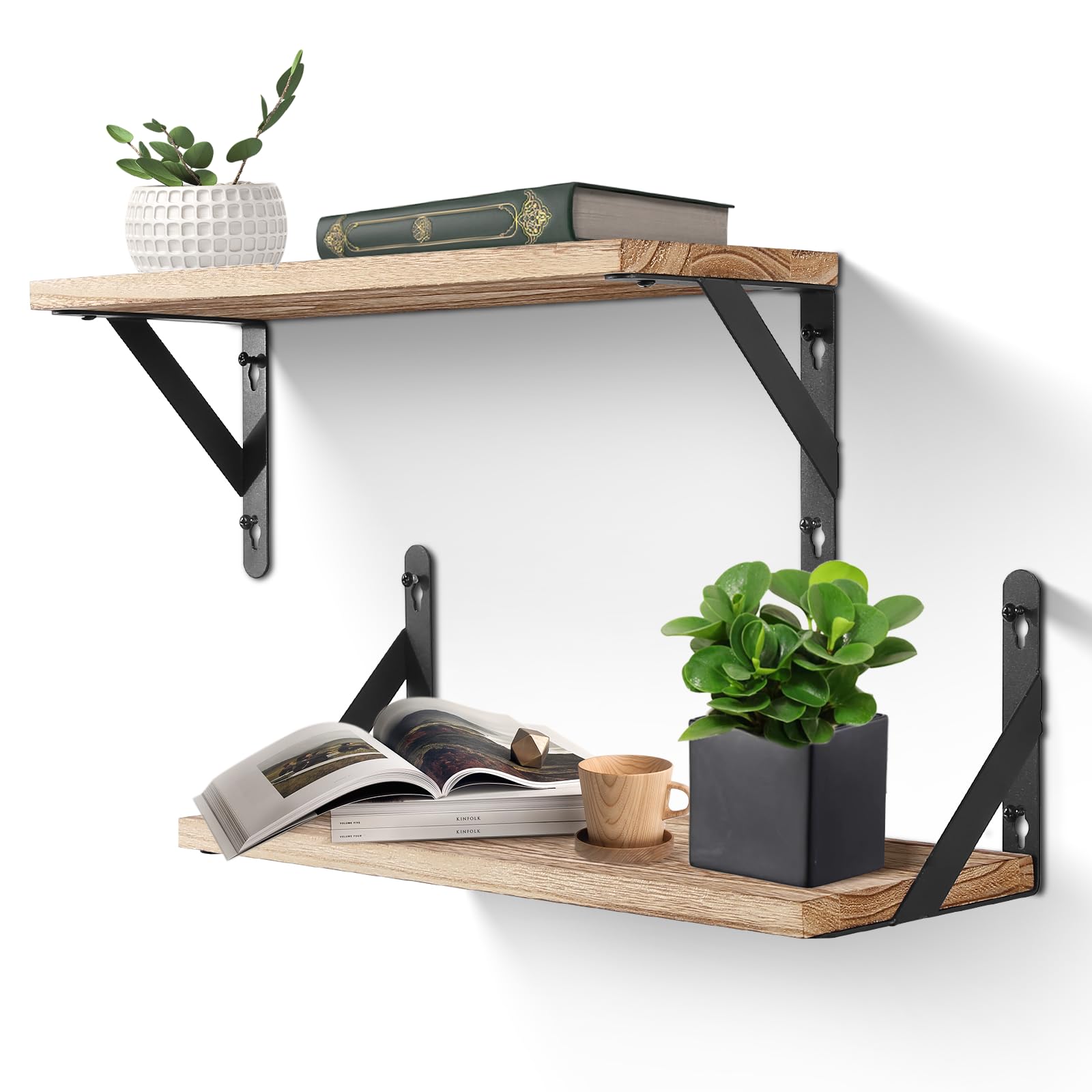 Uten Estante Pared, Baldas Pared de 2 Capas, Estante de Pared de Madera de 42,5 cm, Carga Máxima de 30 kg, Adecuado Para Dormitorios, Salas de Estudio, Oficinas, Salones, Cocinas, Baños