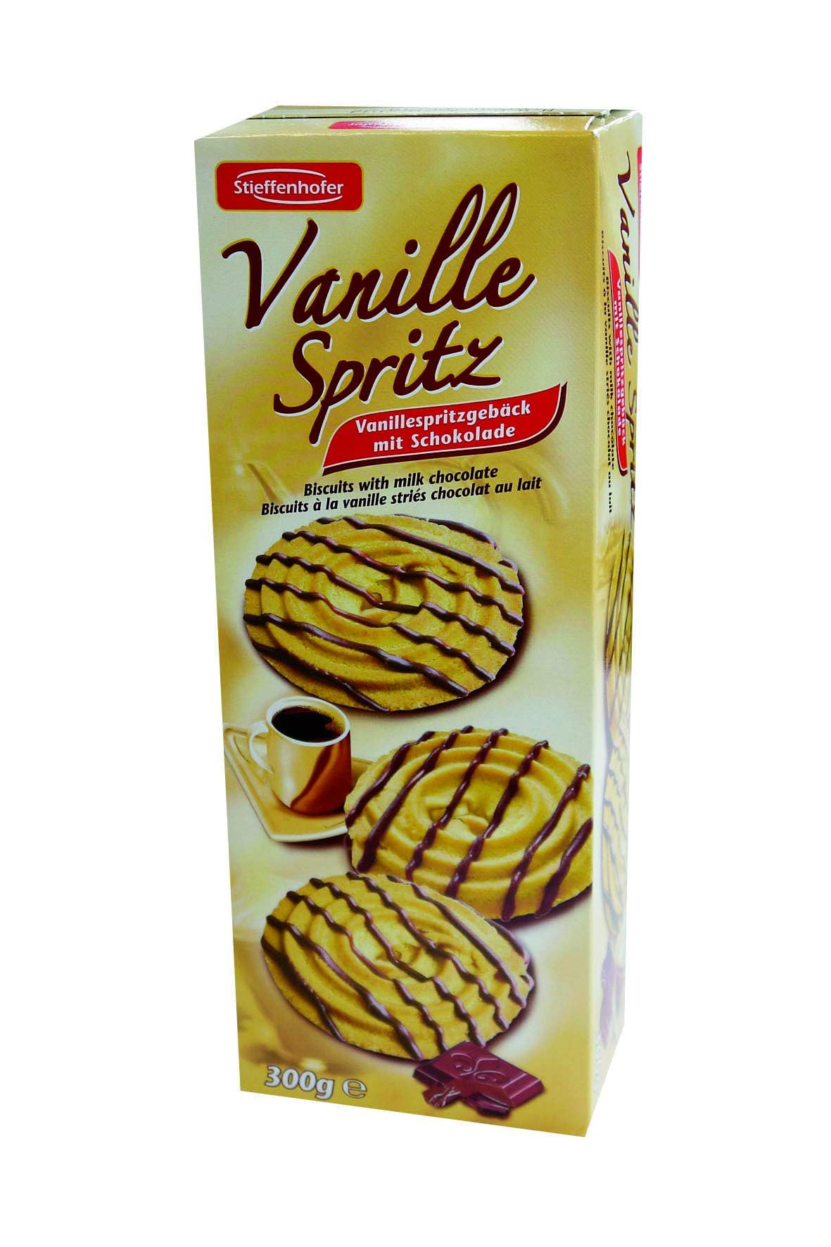 Vanille Spritz Spritzgebäck Vanille mit Schokolade 300g (Packung mit 6)