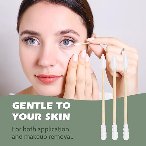 Miniatura 4 de Hisopos de algodón de bambú, 1000 unidades, cabezas puntiagudas y en espiral, 100% biodegradables, removedor de maquillaje natural y sostenible,