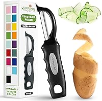 SpringChef Premium Swivel Vegetable Peeler - Ultra Sharp Stainless Steel Blades, Soft Grip Handle for Effortless Fruit & Veggie Peeling - Black