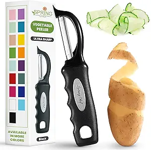 Spring Chef Premium Swivel Vegetable Peeler, Soft Grip Handle and Ultra Sharp Stainless Steel Blades - Perfect Kitchen Peeler For Veggie, Fruit, Potato, Carrot, Apple - Black