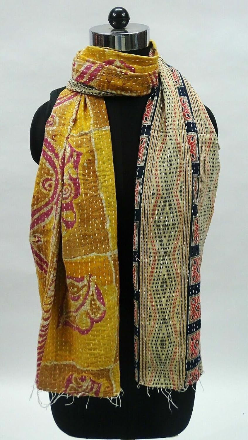 Indian Handmade Cotton Kantha Scarf Reversible Colorful Assorted Colors. Gorgeous