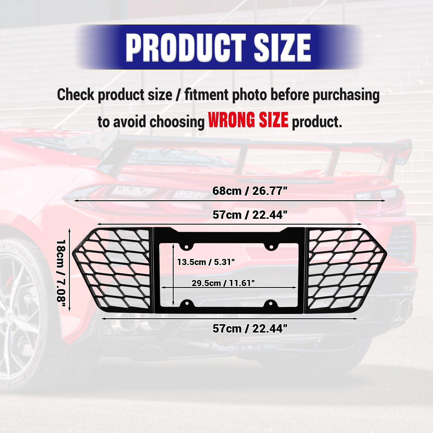 Rear License Plate Frame,Aluminum License Backing Frame Cover Grill Vent Insert, License Plate Trim Base Accessories for Corvette C8 Stingray Coupe Z51 Convertible HTC 2020+ (RED)