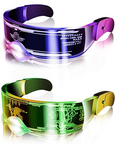 Tanganan Gafas de visera LED, 2 gafas de luz LED, gafas luminosas de neón, 7 colores, 5 modos, gafas LED geniales para adultos