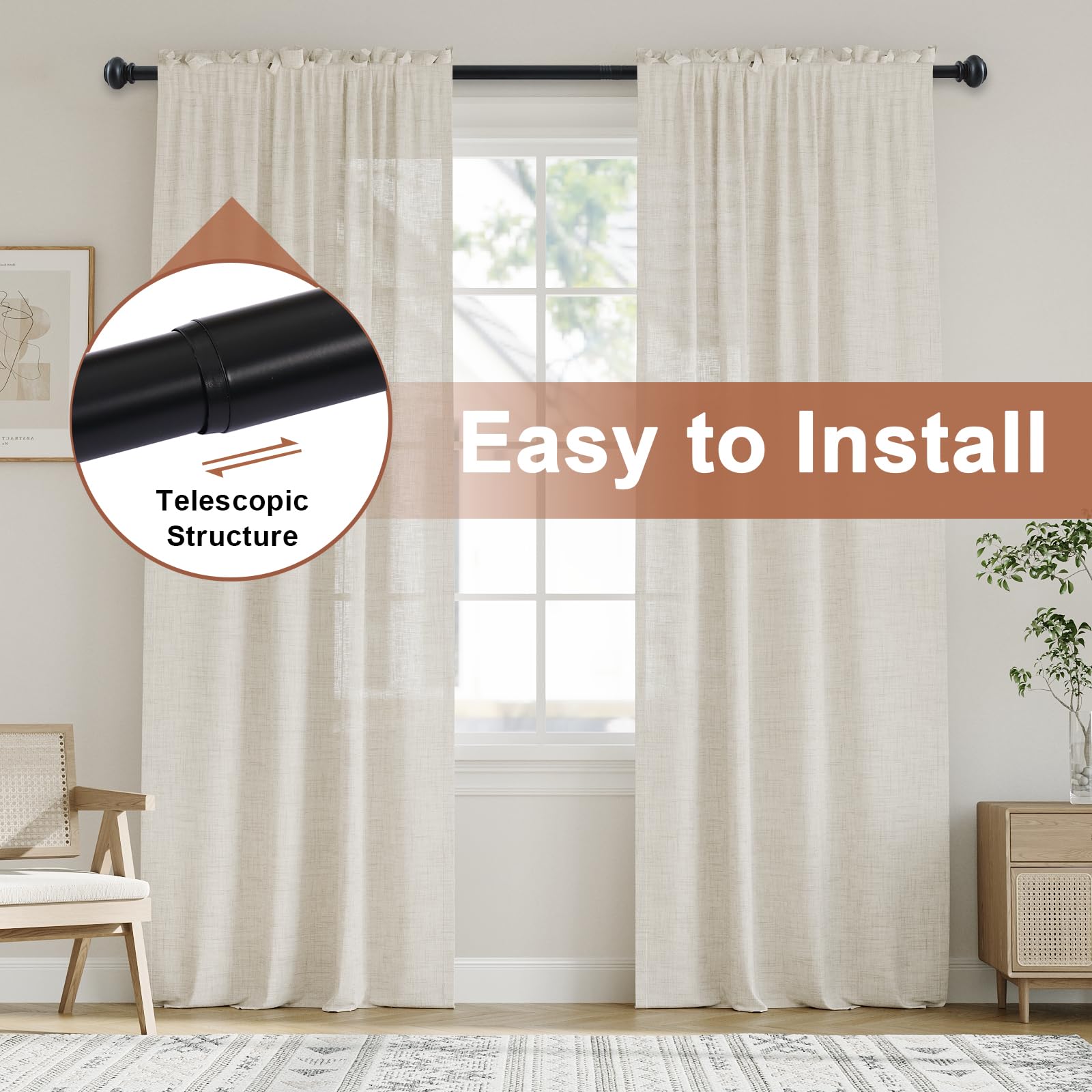 BellaHills Curtain Poles for Windows 25mm Single Curtain Rod with Classic Finials 76 to 349 cm - Image 3