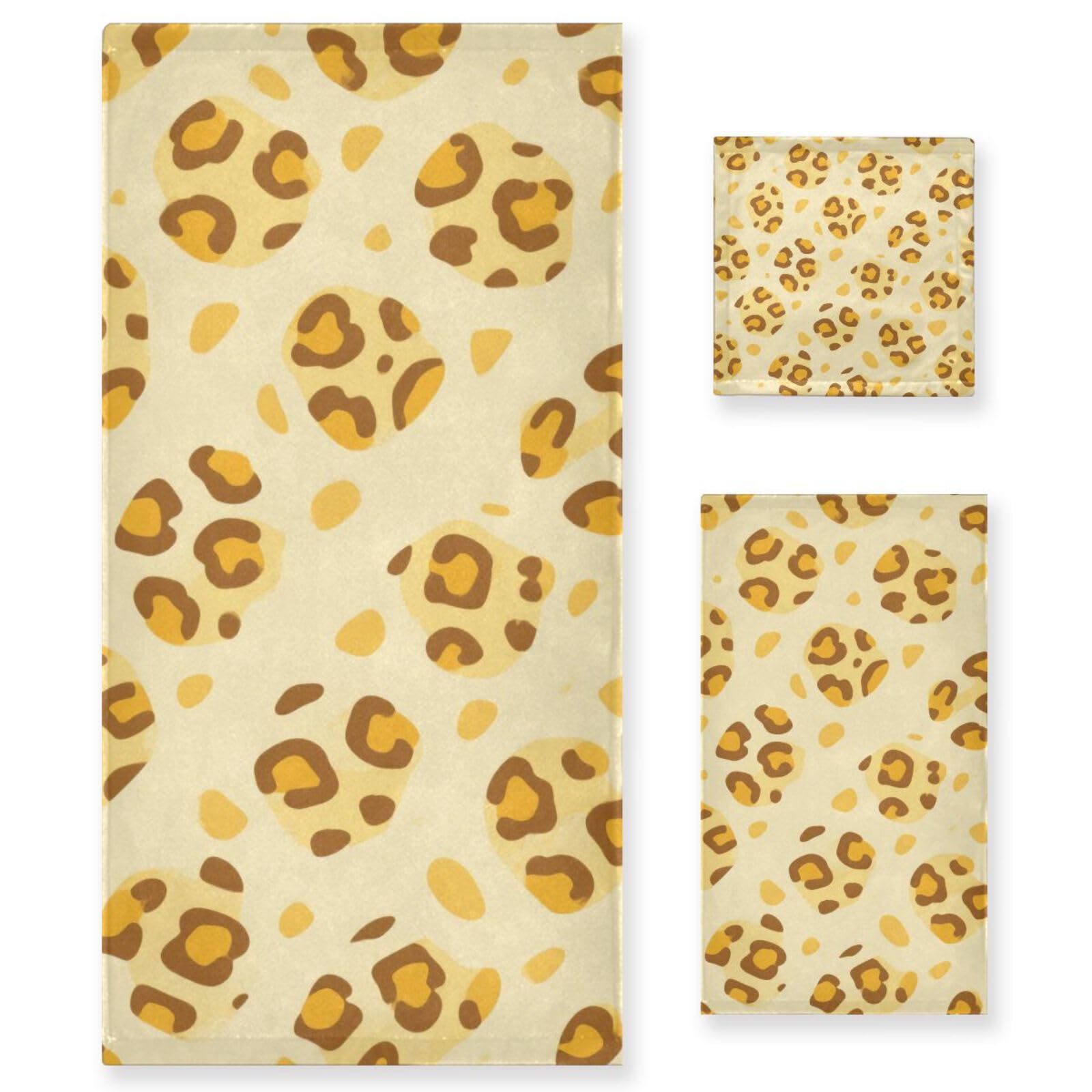 Set di 3 asciugamani da viso in microfibra con stampa leopardata gialla morbida, 1 asciugamano da bagno, 1 asciugamano per le mani, 1 panno per la casa, cucina e famiglia