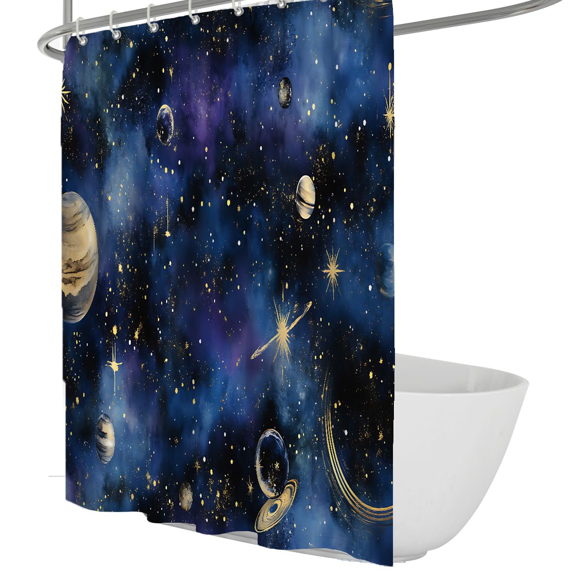 Blue Starry Sky Shower Curtains for Bathroom 100x200 Fantasy Outer Space Universe Planet Home Bathroom Decor Sets with Hooks Waterproof Polyester