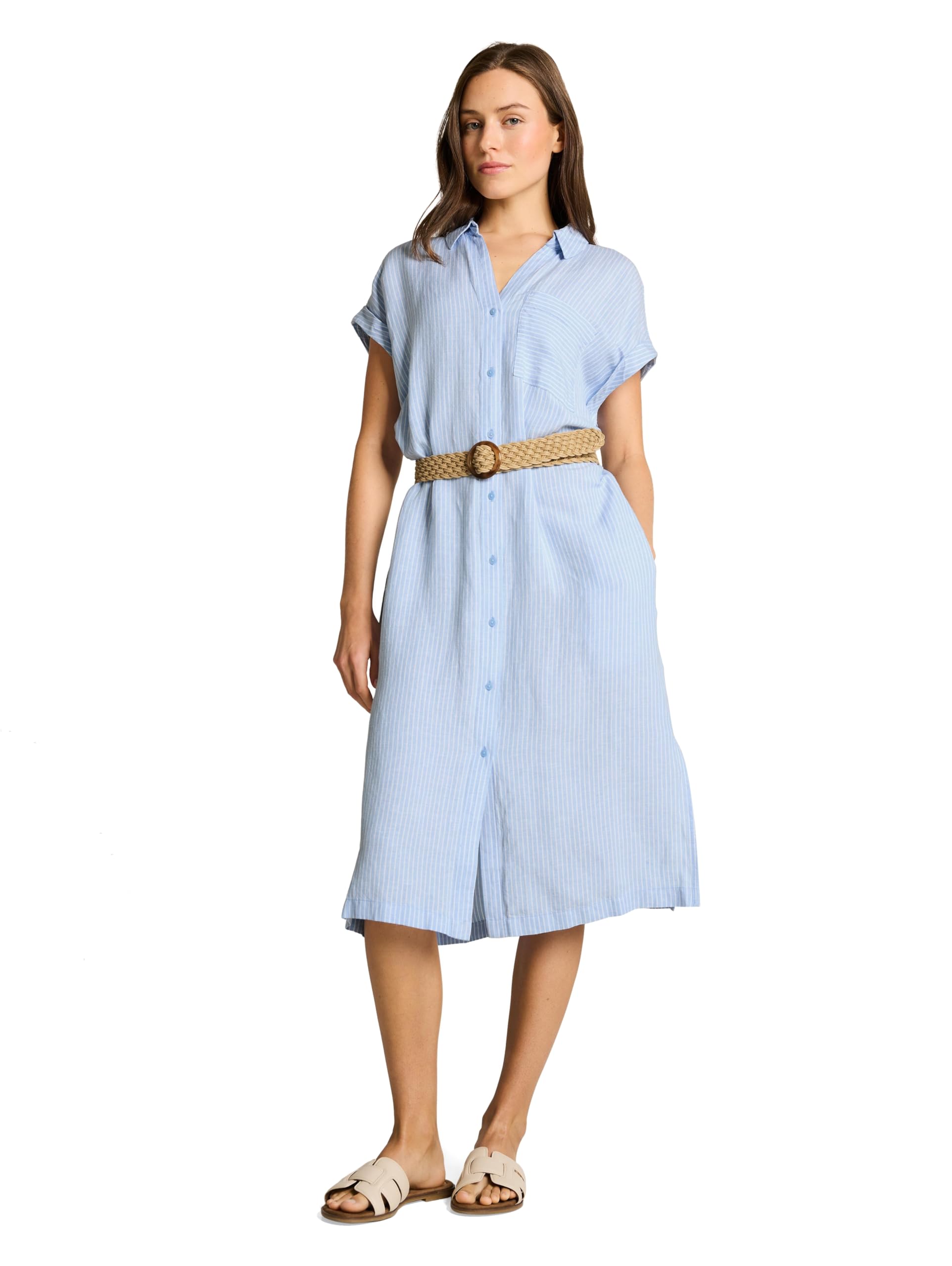 TOM TAILOR Damen 1049898 Loose Fit Midi-Kleid mit Gürtel