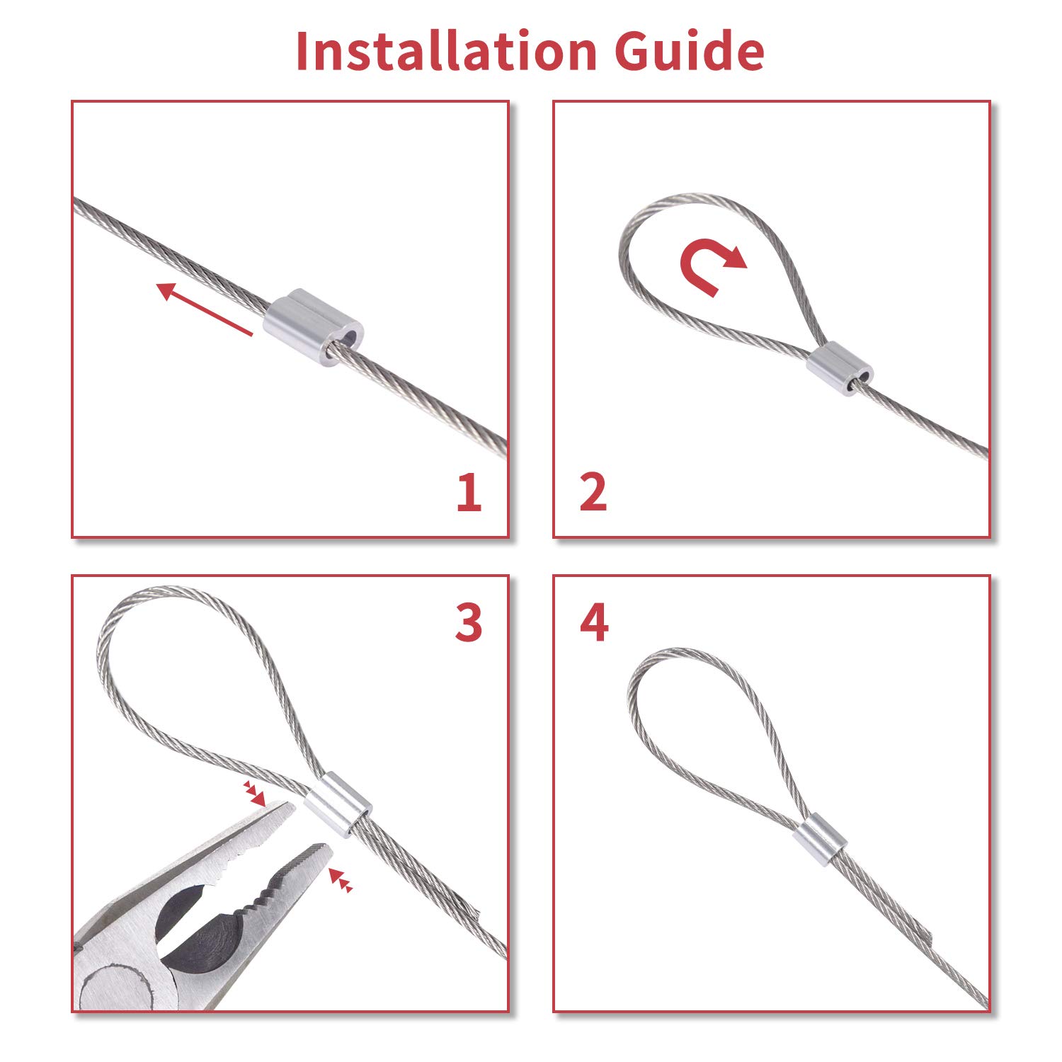Picture Hanging Wire - 50lb Heavy Duty Stainless Steel Wire Rope for Hanging Picture Frame, Mirror & Wall Art - 100Feet with 20PCS Aluminum Crimping Sleeves
