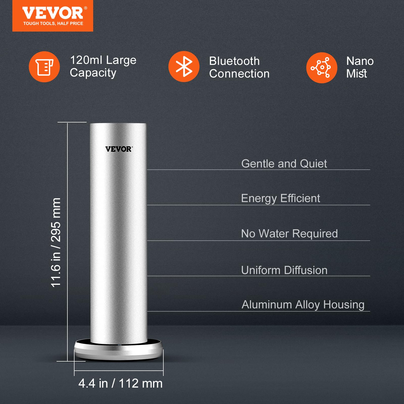 VEVOR Máquina de Aire perfumado para el hogar, Difusor de Aire frío Inteligente Bluetooth de 120 ml, Difusor de Aire perfumado con Aceite Esencial sin Agua, Máquina de aromaterapia de pie para SPA