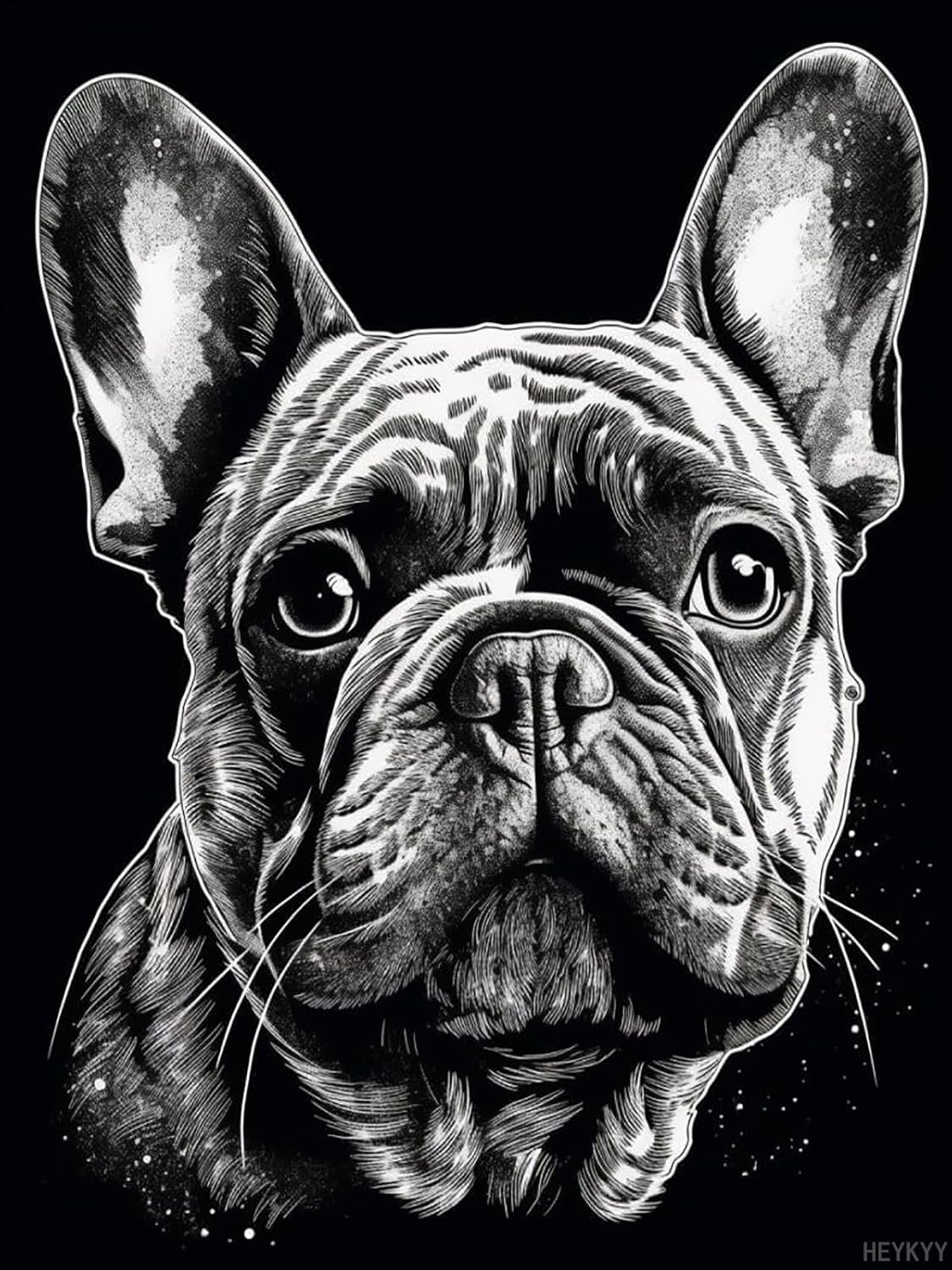 HEYKYY DIY Diamond Art Painting by Numbers Black and White French Bulldog Illustration Full Round Drill Diamond Mosaic Crystal Rhinestone Arts and Craft for Home Wall Decor 30x40cm