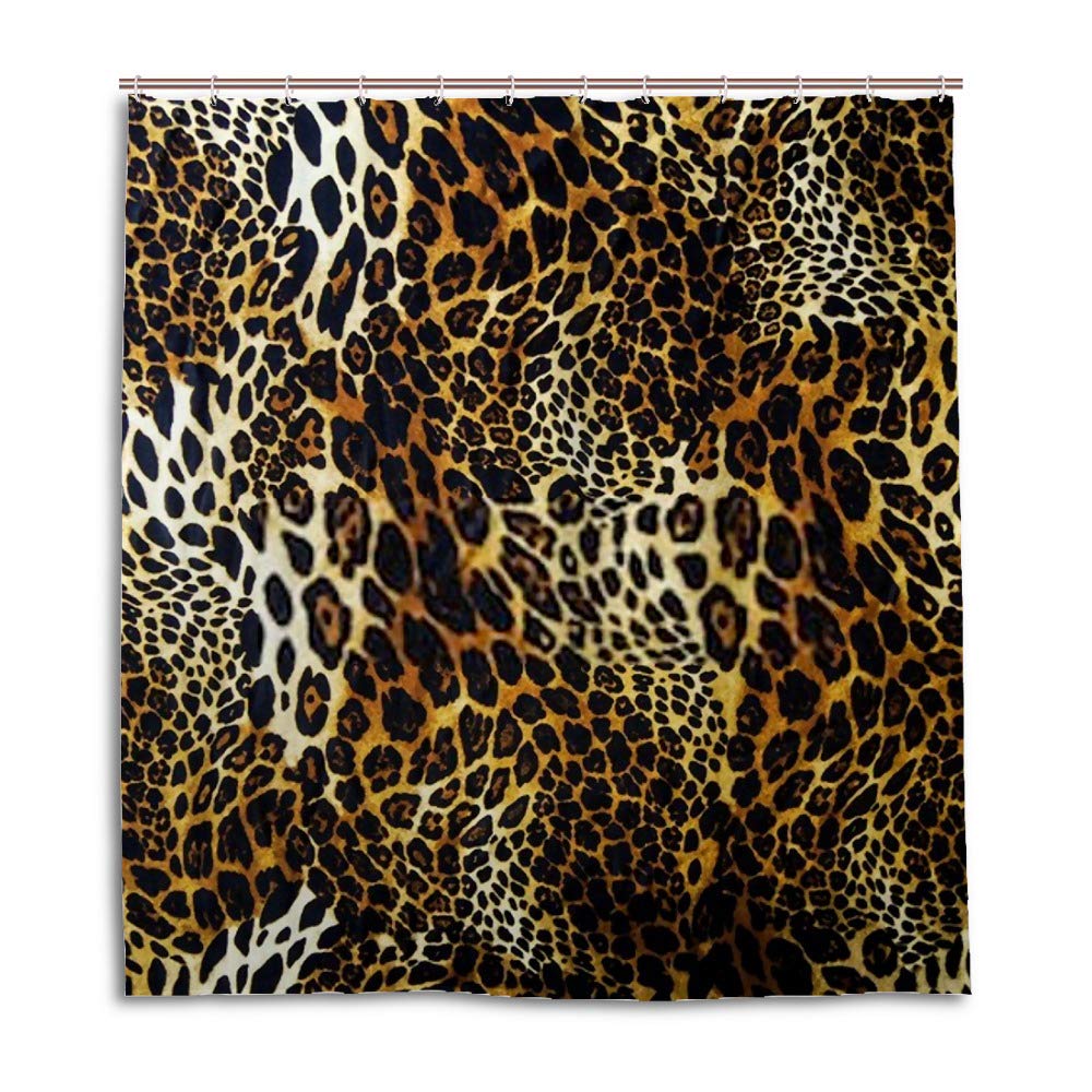 Rideau de douche léopard imperméable en tissu polyester 180x180 avec anneaux