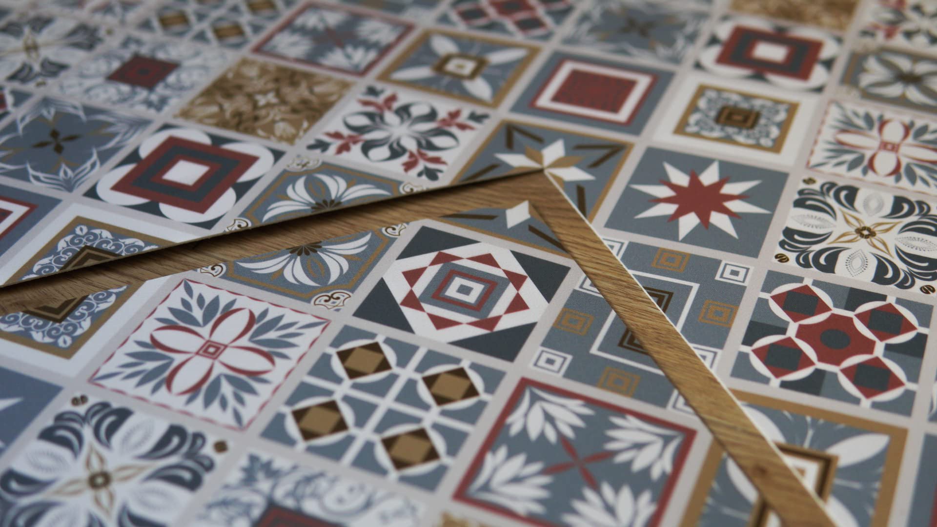 Decormat Vinyle Carrelage Autocollant Lot De 9 Carreaux - 30x30 Cm Peel And Stick Dosseret Mural Cuisine Mur Auto-Adhésif Multicolore Salle De Bains - Vagues En Patchwork