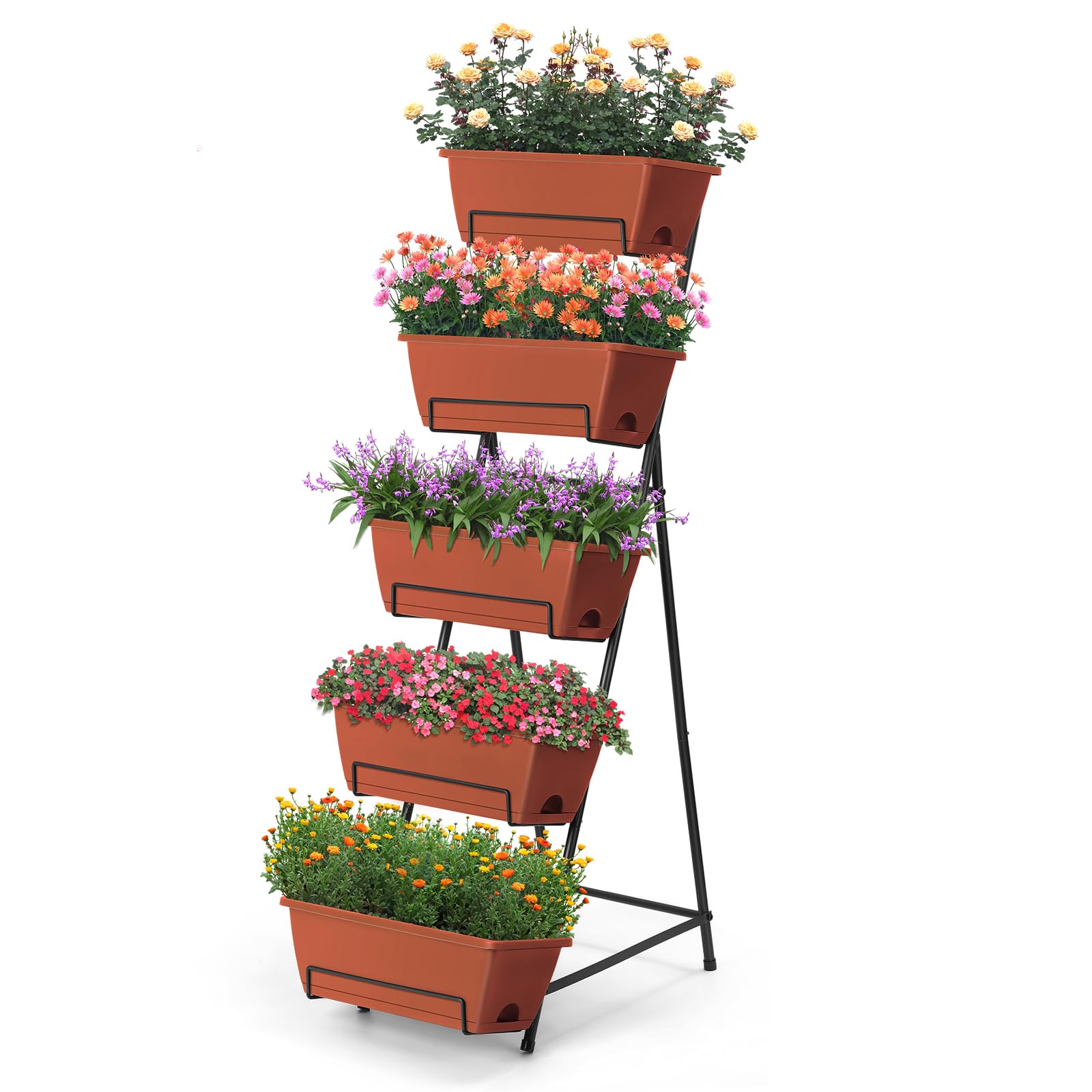 5 Tier Vertical Raised Garden Bed Planter Box, Vertical Raised Bed with Drainage Holes for Indoor Outdoor Herbs Flowers Vegetables Plants, Red