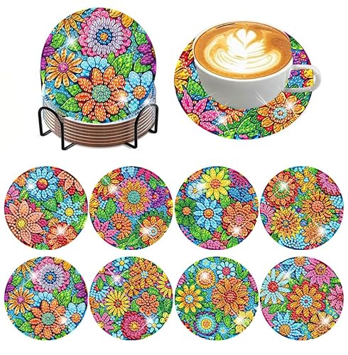ijbnhd 8 Pcs Flowers Diamond Art Coasters with Holder Review: A DIY Diamond Painting Kit
