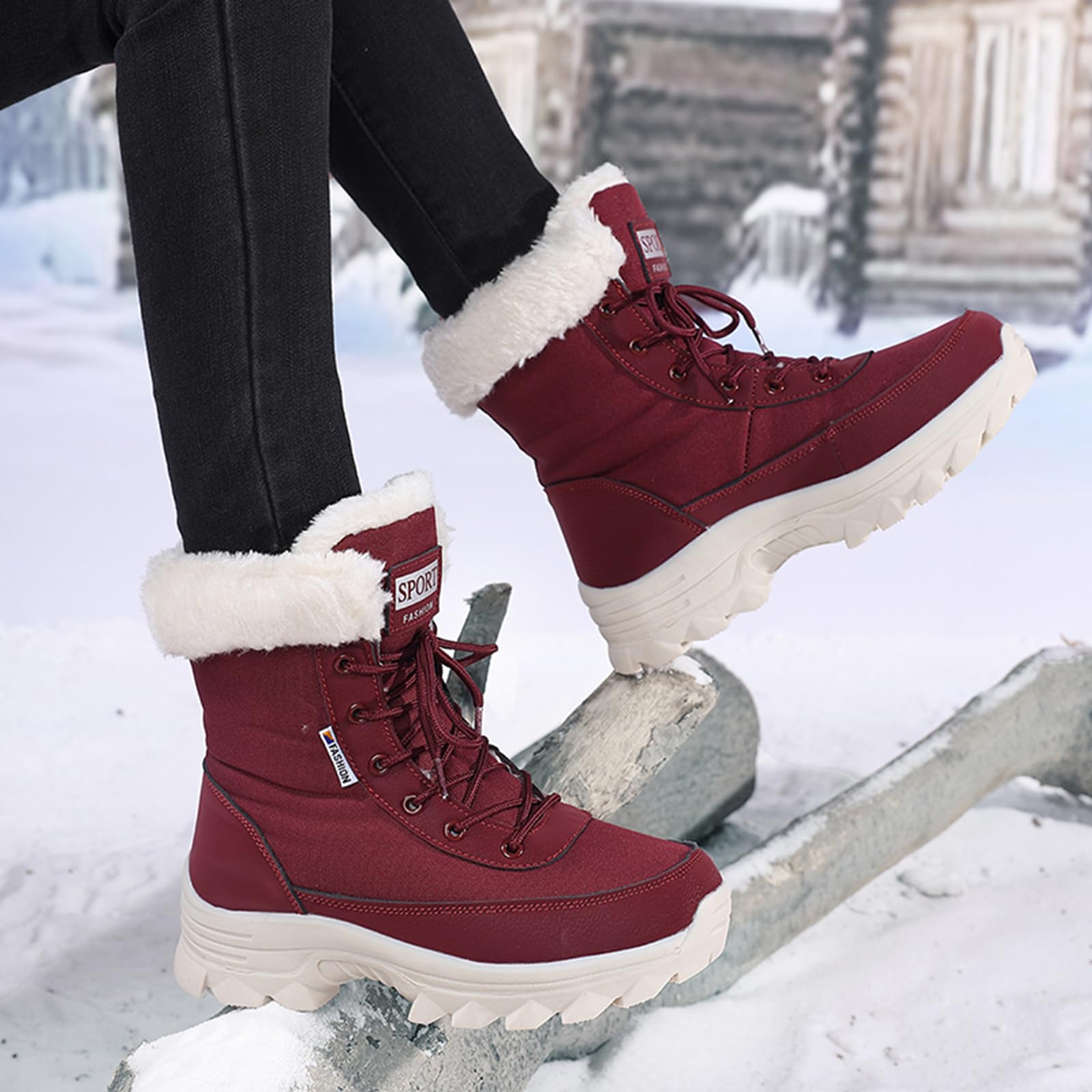CUTEHEELS Damskie zimowe buty trekkingowe w szerokich rozmiarach, wodoodporne buty outdoorowe z podszewką z flauszu, do miasta i lekkich wycieczek