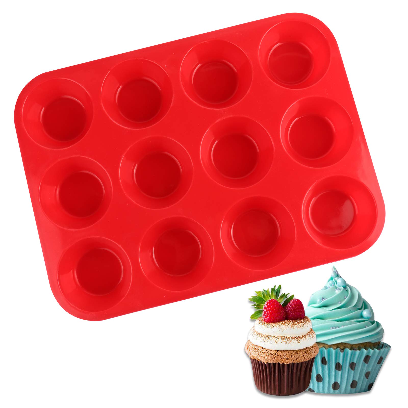 FENRIR Silicone Muffin Trays for 12 Muffins/Cupcakes/Pudding/Brownies,Non-Stick Muffin Cupcake Tin(30x23x2cm)