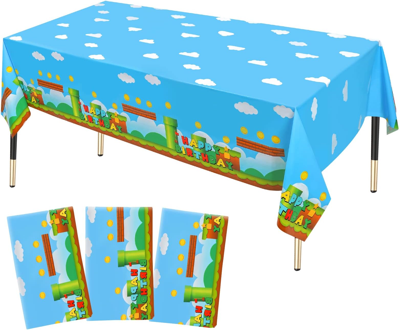 3 PCS Video Games Party Tablecloth, Plastic Video Games Table Cover for Video Games Birthday Party Decorations Supplies, 86.6 x 51.2in