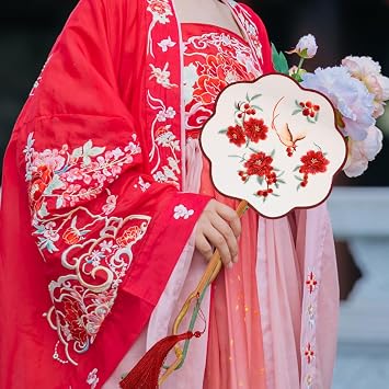 Chinese Ancient Hand Fan Translucent Silk Embroidered Hand Fan Chinese Round Ancient Held Traditional Double-Sided Vintage Dance for Party Wedding Silk