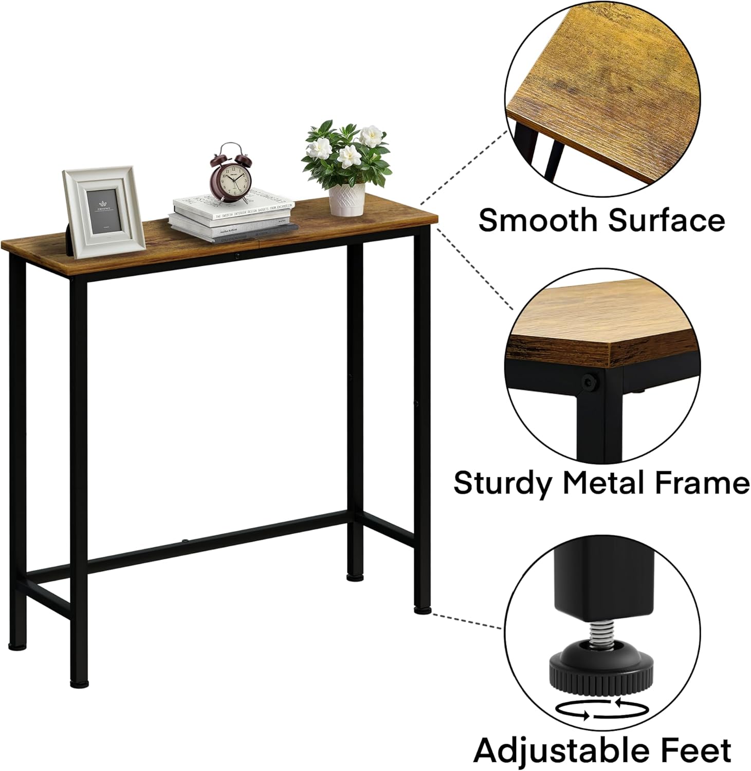 Narrow Console Table, 29.5" Small Entryway Table, Thin Hallway Tables, Slim Sofa Side Tables for Hallway, Living Room, Bedroom, Foyer, Retro Brown