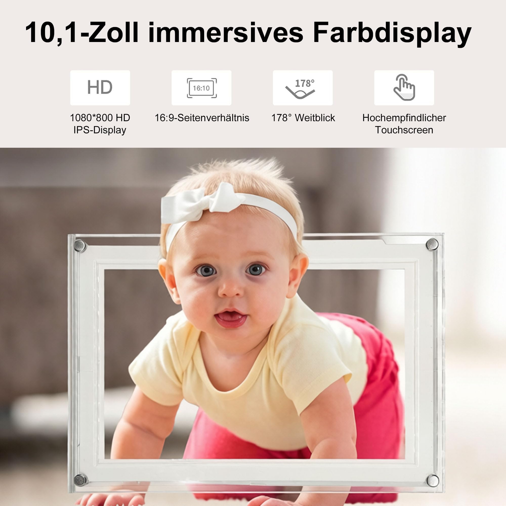 Frameo 10,1 Zoll WiFi Digitaler Bilderrahmen, 1280x800 HD IPS Touchscreen Foto Rahmen, 32GB Speicher, Automatische Rotation, Teilen Sie Fotos sofort von überall aus