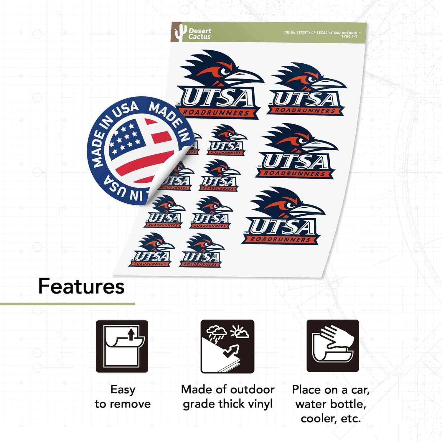 Desert Cactus The University of Texas at San Antonio Sticker UTSA Roadrunners Sticker Vinyl Decals Laptop Water Bottle Car Scrapbook Sheet (Type 3-1) - Image 4