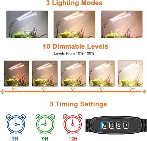 Miniatura 3 de Luces de cultivo de 4 cabezales para plantas de interior, lámparas LED de espectro completo con clips y cables de 120 pulgadas para cultivo