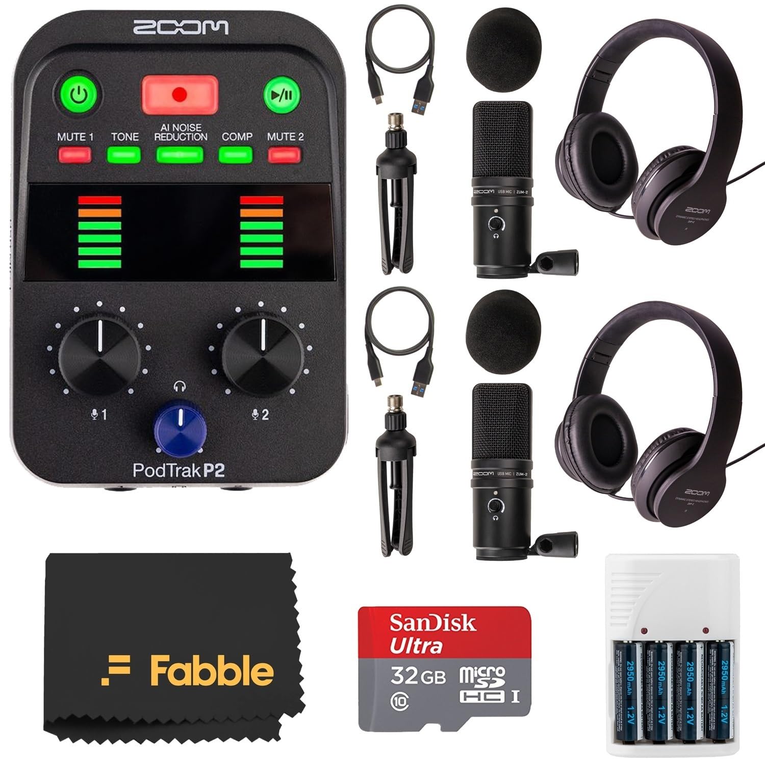 Amazon.com: Zoom PodTrak P2 Bundle with 2 ZUM-2 Mics, 2 ZHP-2