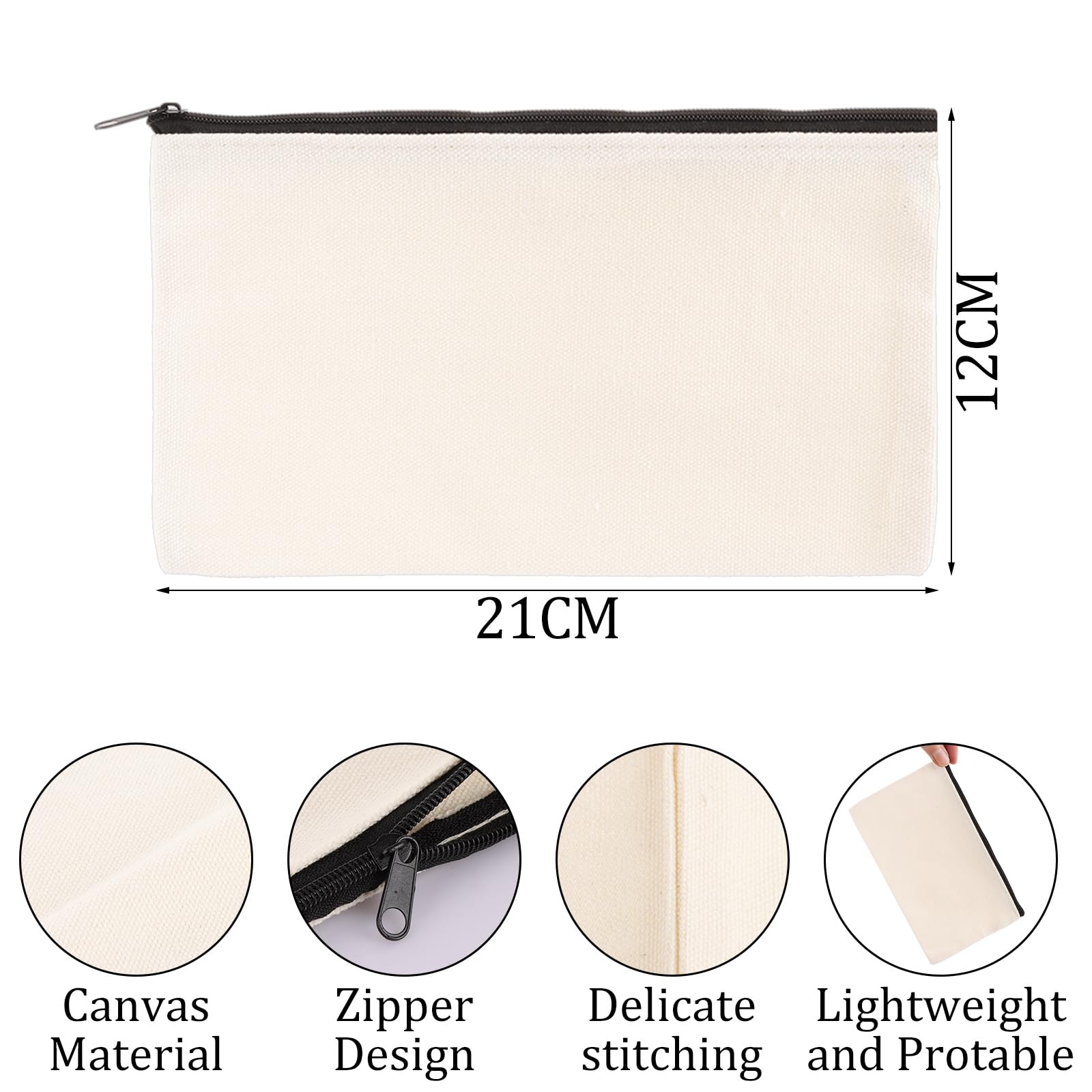 ASelected 20 Pack Zipper Blank Cloth DIY BlankBag Pencil Cases Multi-purpose Linen Bags for Travel and School - Image 2