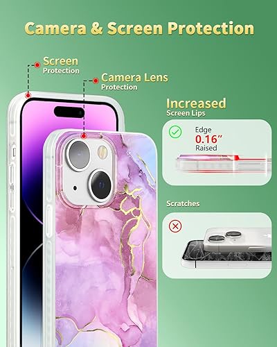 Miniatura 7 de SCORPIFY Funda para iPhone 14 compatible con MagSafe con diseño de mármol violeta, bonita funda magnética morada para mujeres y niñas, no