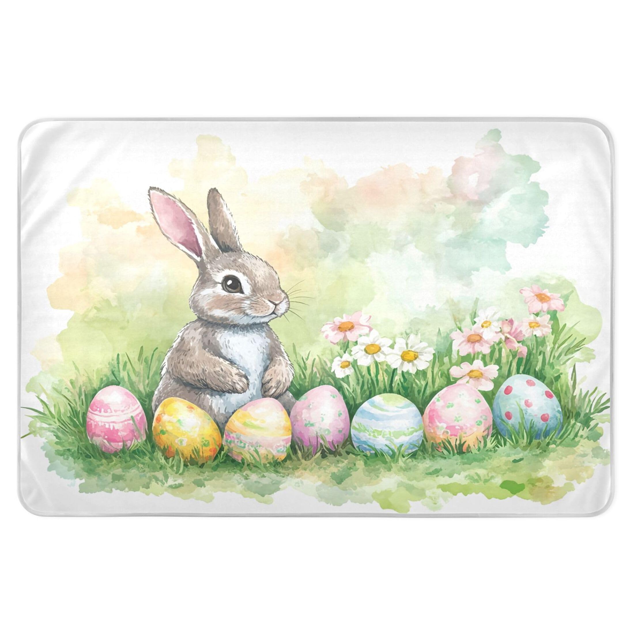 Takiito Cute Easter Bunny Colorful Eggs Bed Pad Reusable Bed Underpad Washable Waterproof Leak-Proof Quick Dry Incontinence Pee Pad for Toddlers Kids Adults Pets 34x52 in