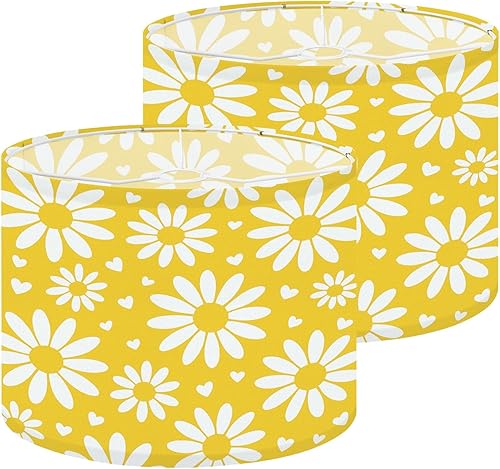 Miniatura 24 de Drum Lamp Shade Naive floral 70s groovy daisy flowers natural tones Retro Lampshade for Floor Lamps Table Lamps Pendant Light 11"x8.9" Replacement